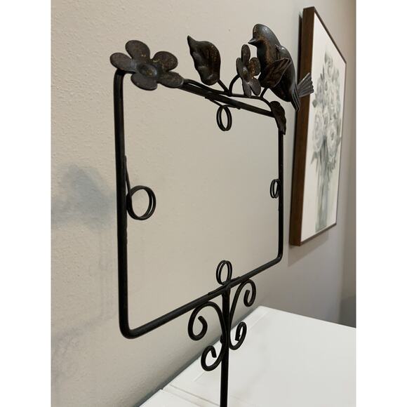 Vtg Wrought Iron Bird Floral Picture Card Holder Tabletop Display Stand Photos - Picture 6 of 7